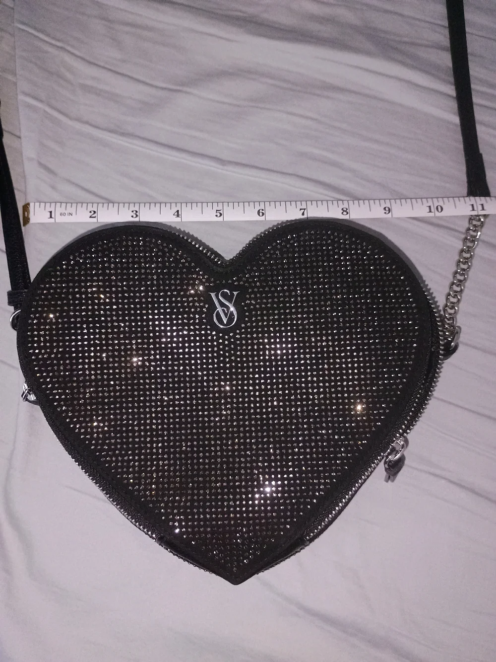 Victoria's Secret Black Rhinestone Heart Crossbody Bag